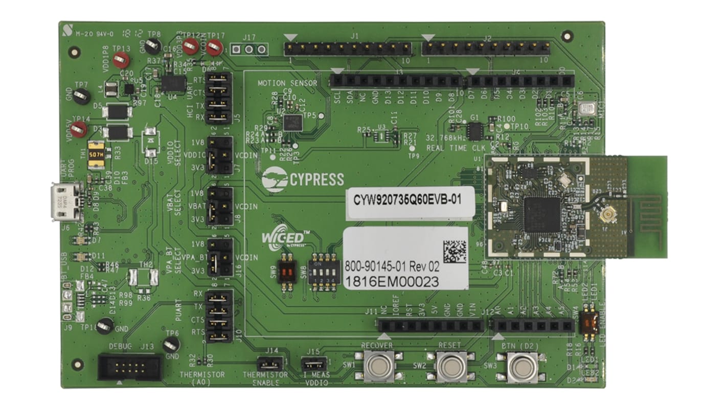 Kit de evaluación Bluetooth MCU Infineon CYW920735Q60EVB-01, frecuencia 2480MHZ