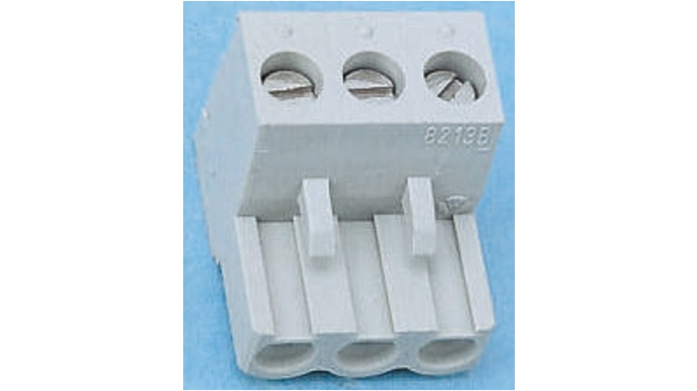 Wieland, 5.08mm Pitch, 8213, 3 Way, Pluggable Terminal Block, Plug, Cable Mount, Screw Termination, 25.340.3353.0