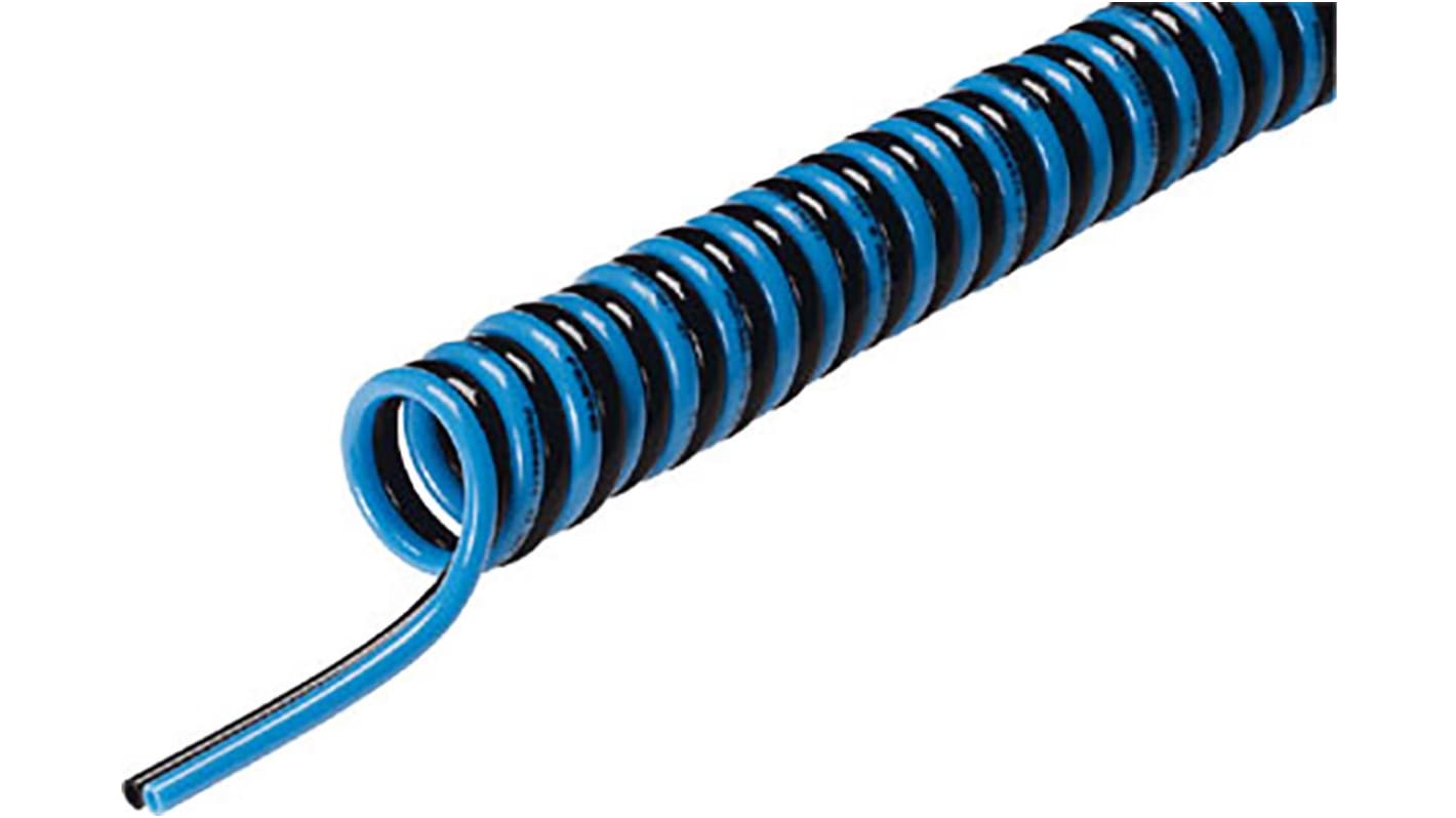Tubo spiralato Festo in Poliuretano, L. 1m max, Øint 4mm, Øest 6mm, col. Nero, Blu