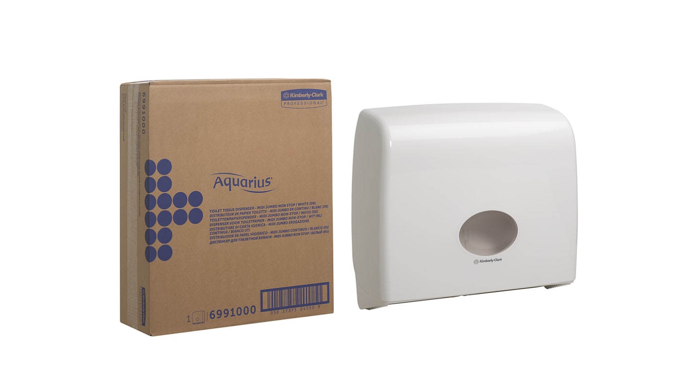 Dispensador de Rollos de Papel Higiénico Kimberly Clark 6991 Blanco Plástico Simple, 445mm x 129mm x 380mm Aquarius