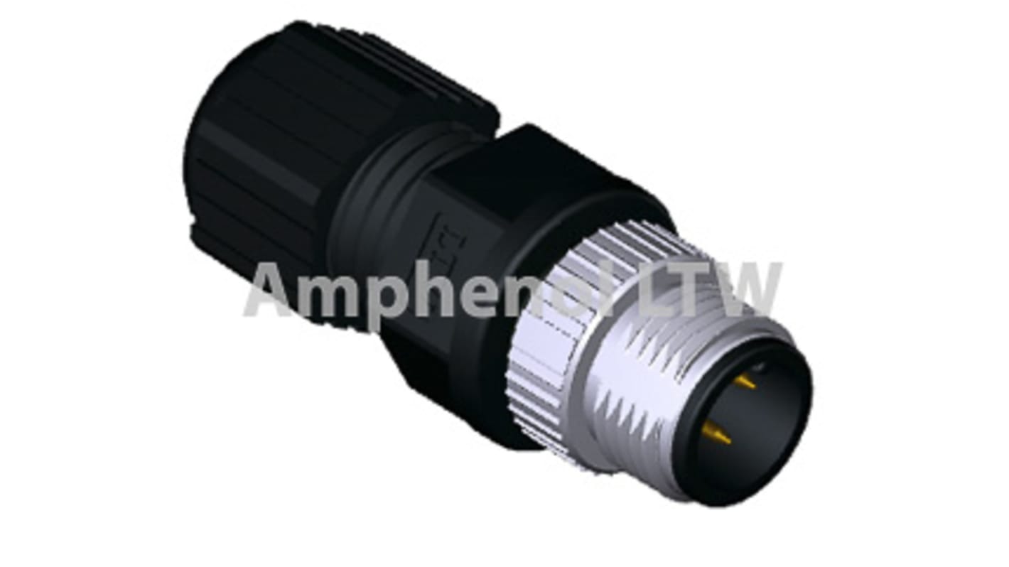 Amphenol Industrial 丸型コネクタ, 3極, M12, ケーブルマウント, M12A-03BMMA-SL8001