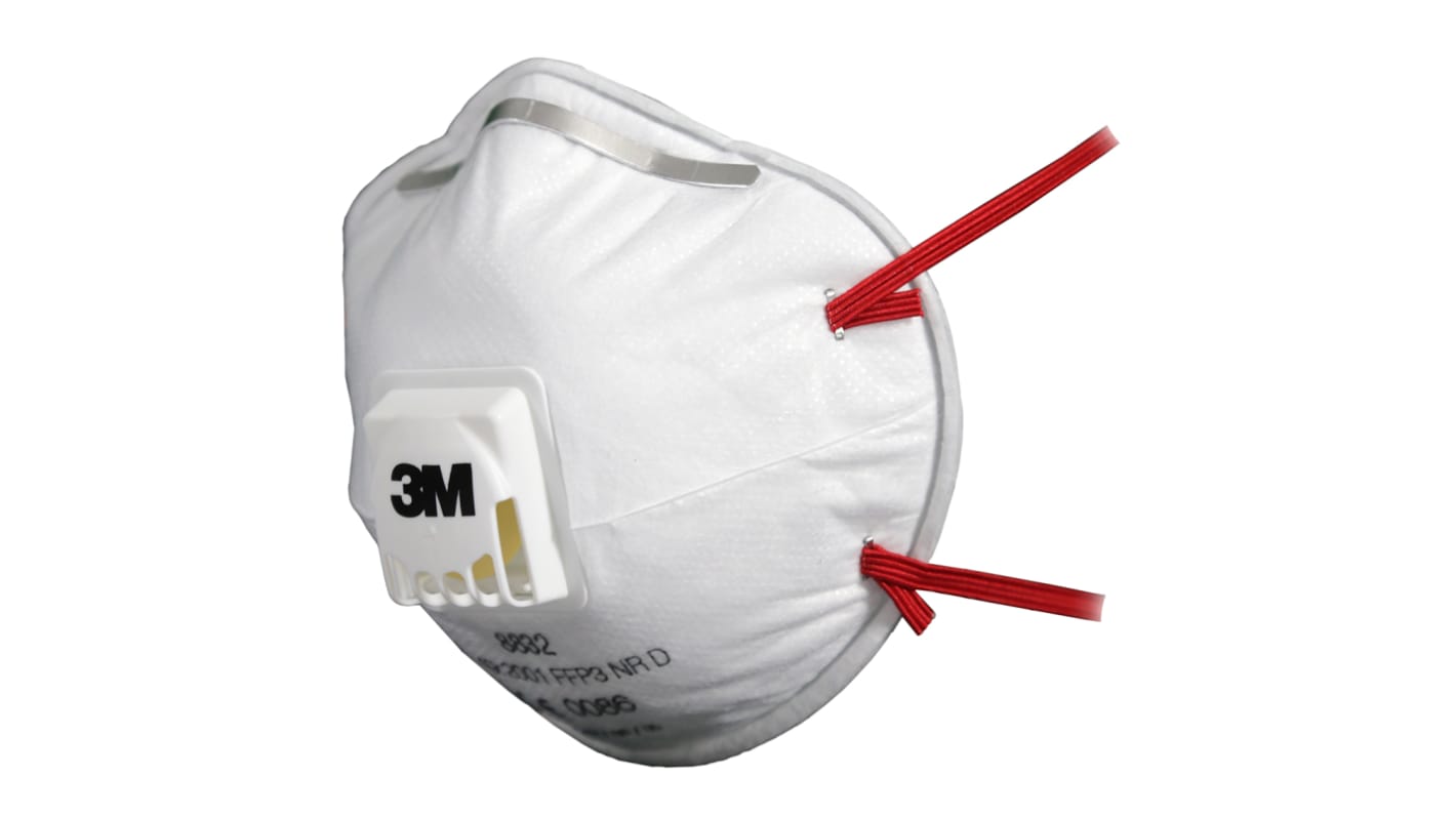 Mascherine usa e getta FFP3 con valvola 3M serie 8000, col. bianco, con clip per naso regolabile