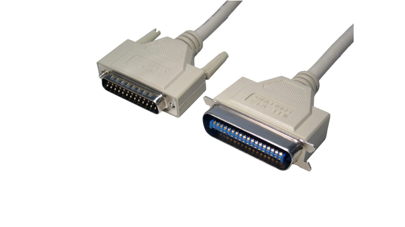 RS PRO 并口线, 3m, 灰色, 25 针 D-sub转Centronics