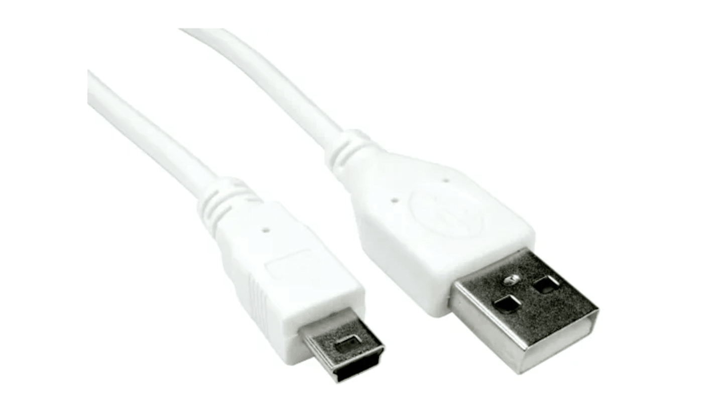 Cavo USB RS PRO USB A/Mini USB B, L. 3m, col. Bianco