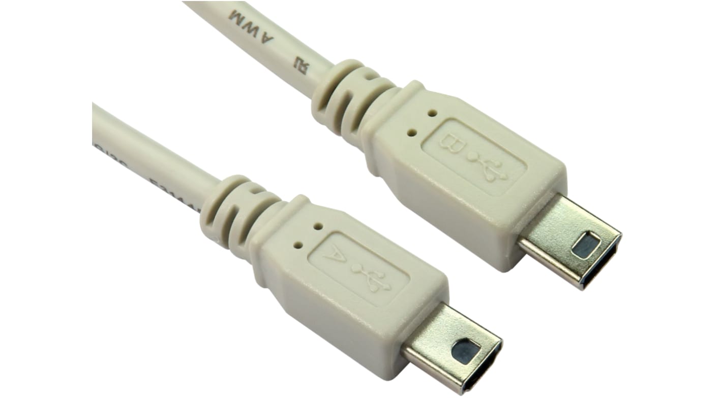 RS PRO USB 2.0 Cable, Male Mini USB A to Male Mini USB B  Cable, 1m