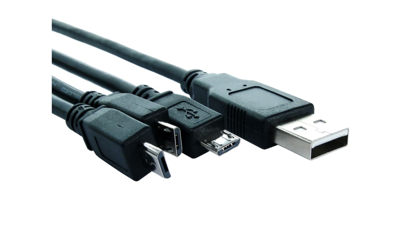 RS PRO USBケーブル, USB A → Micro USB B x 3, 800mm, USB 2.0
