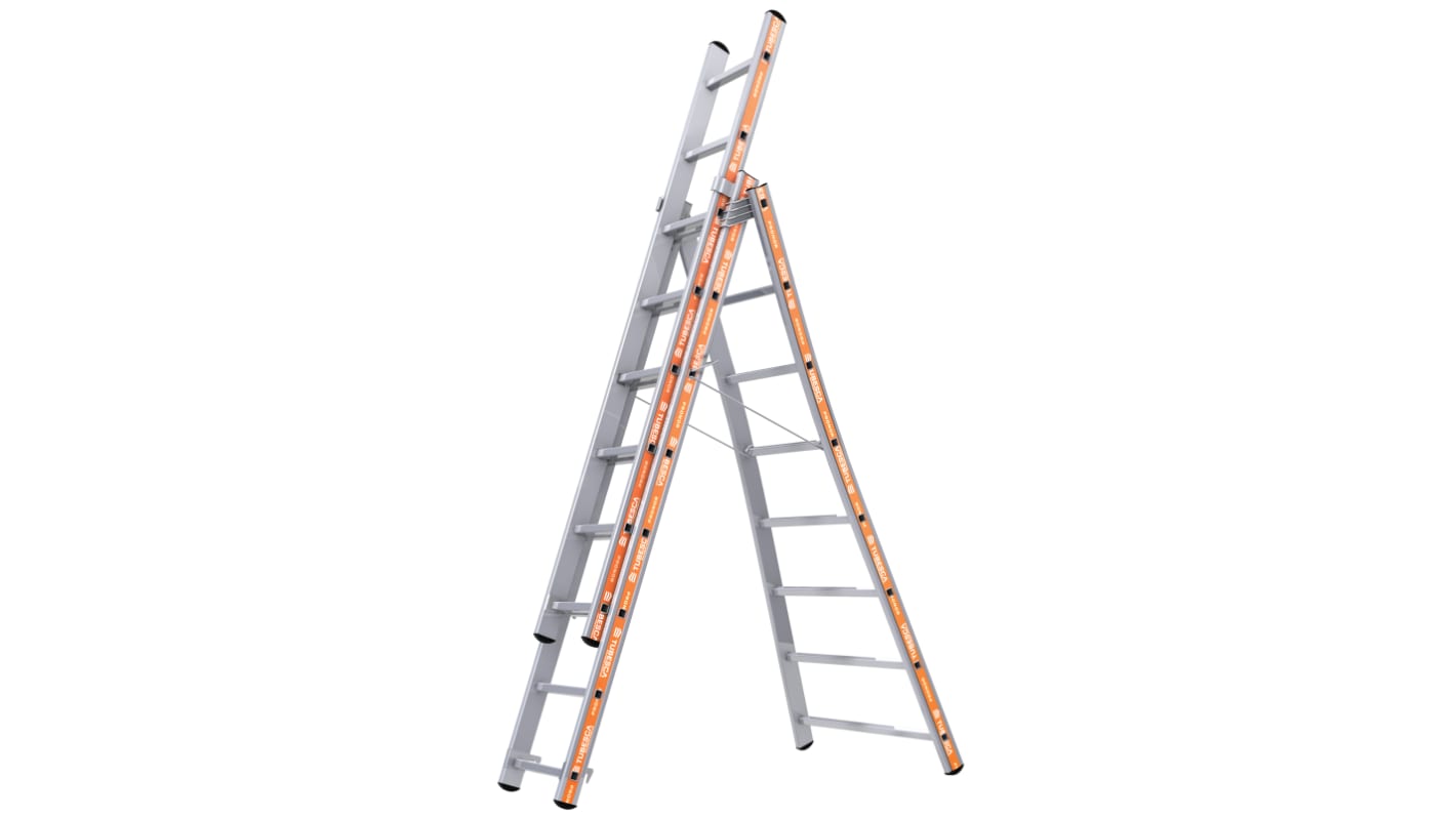 Scala TUBESCA a 8 gradini, apertura 5.13m, alt. piattaforma 8.86m, montanti in Alluminio