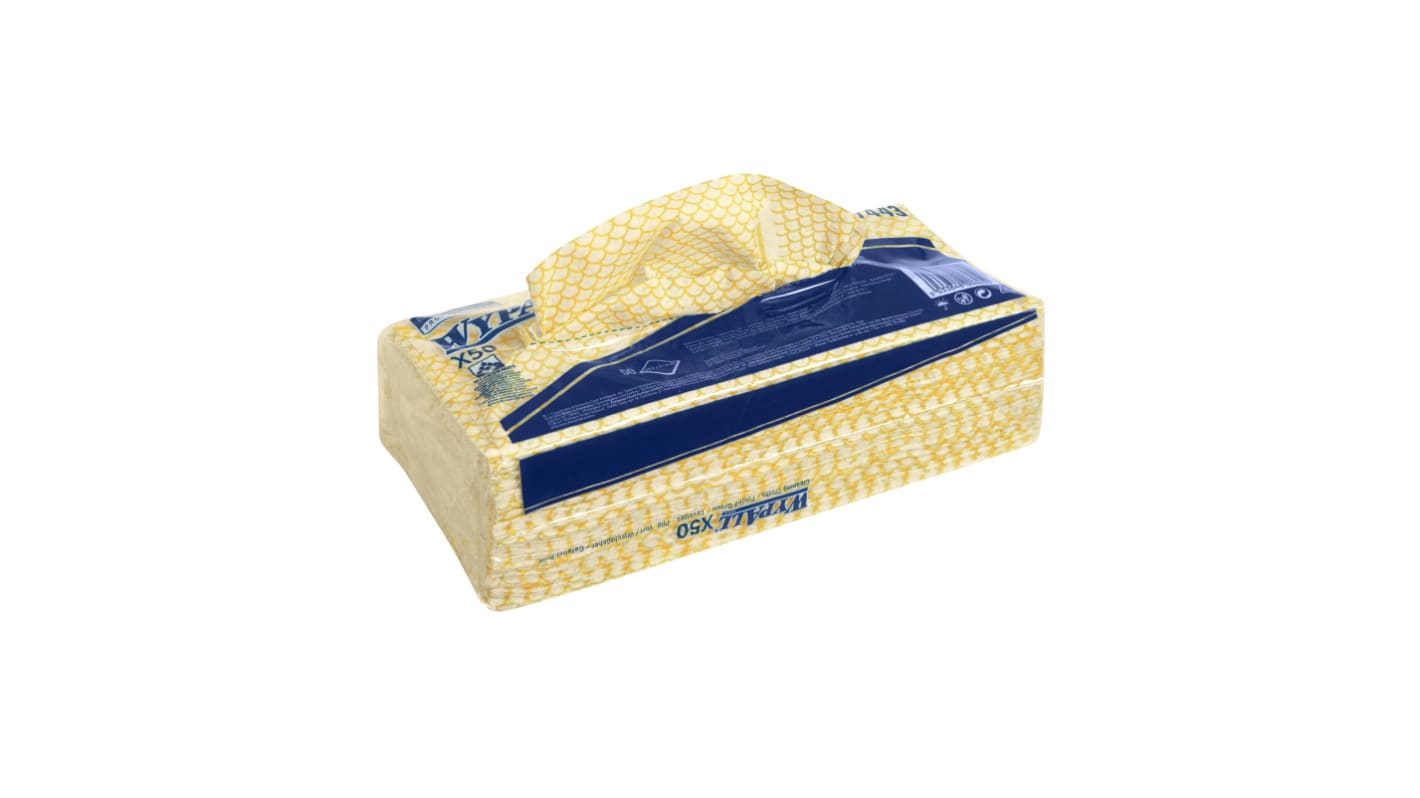 Kimberly Clark WypAll Yellow Cloths for General Cleaning, Dry Use, Pack of 50, 416 x 245mm, Repeat Use