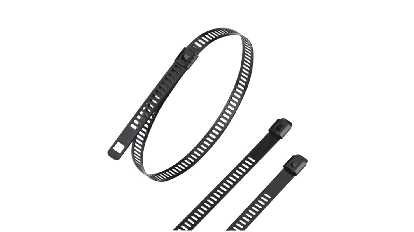 RS PRO Cable Tie, Ladder Single Lock, 300mm x 7 mm, Black 316 Stainless Steel, Pk-100