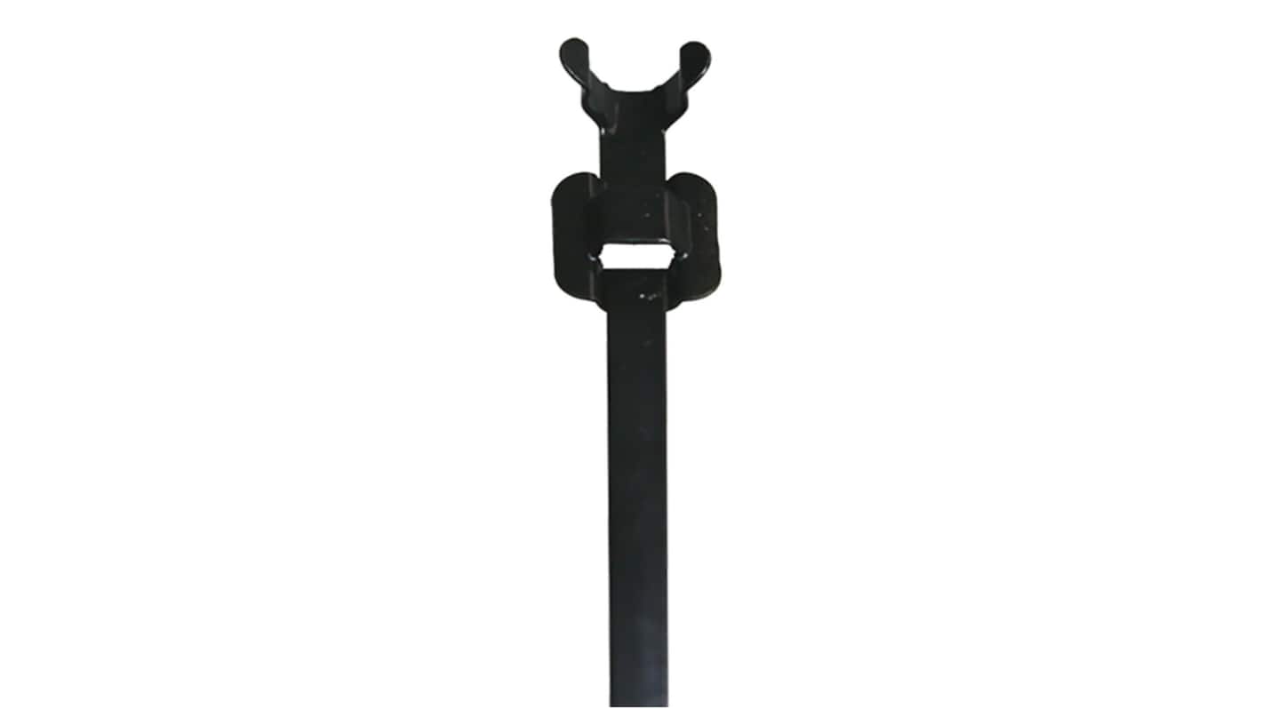 RS PRO Cable Tie, Desserrable, 230mm x 10 mm, Black 316 Stainless Steel, Pk-100