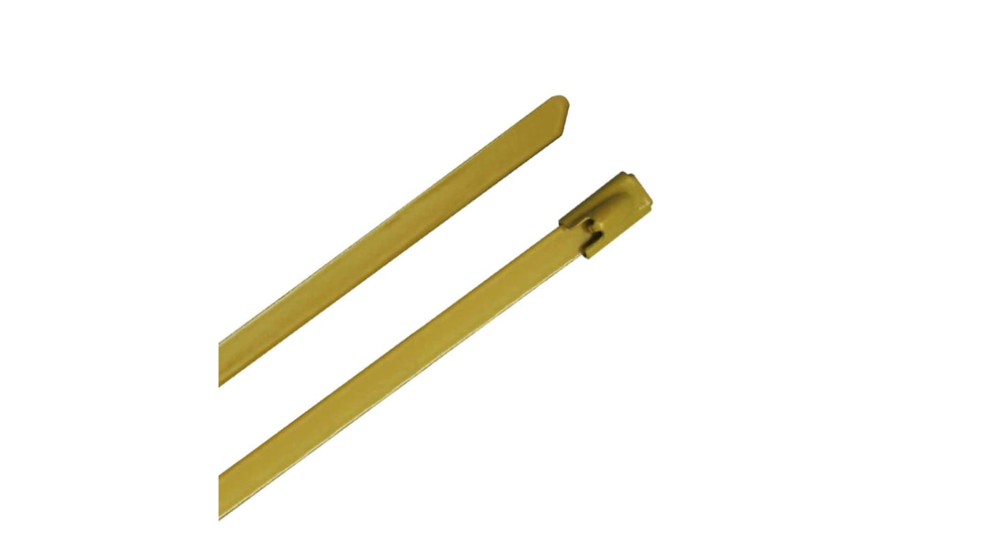 RS PRO Cable Tie, Ball Lock, 200mm x 4.6 mm, Yellow 316 Stainless Steel