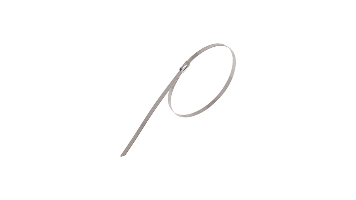 RS PRO Cable Tie, Ball Lock, 125mm x 4.6 mm 304 Stainless Steel, Pk-100