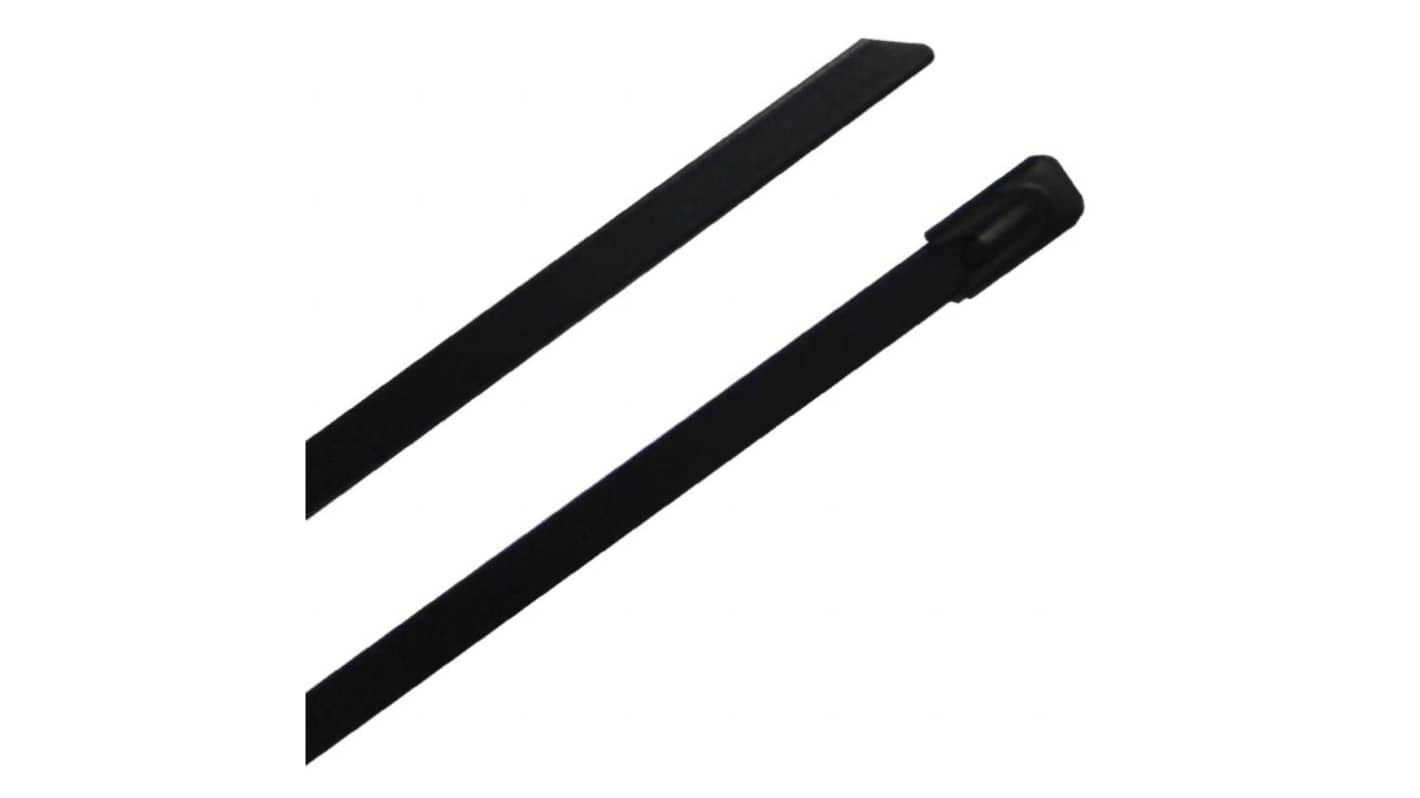 RS PRO Cable Tie, Ball Lock, 360mm x 4.6 mm, Black 316 Stainless Steel