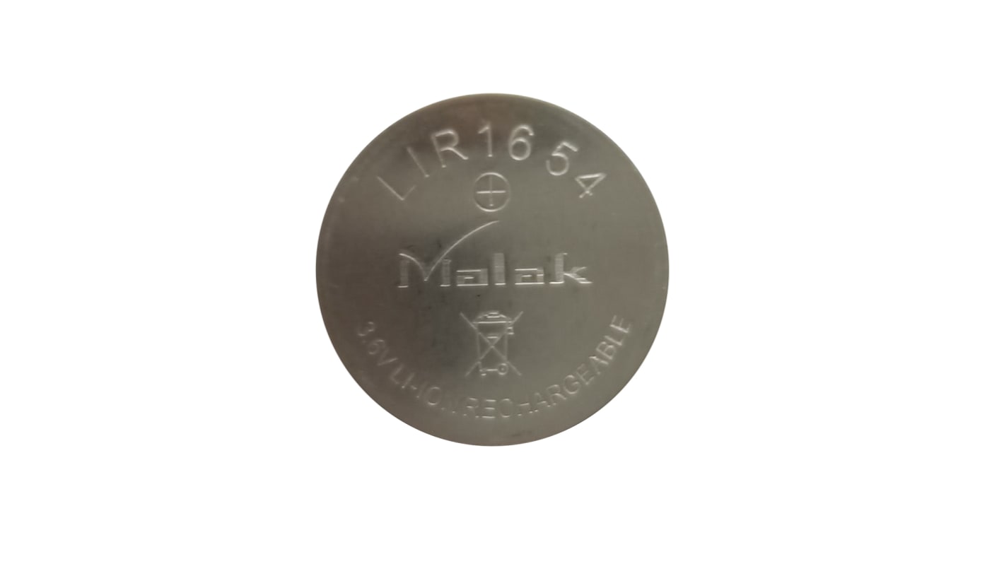 RS PRO LIR1654 Button Battery, 3.7V, 16mm Diameter, Single