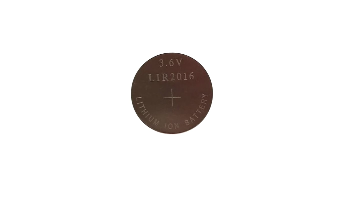 RS PRO LIR2016 Lithium Knopfzellen-Akku, ø 20mm 3.7V / 16mAh