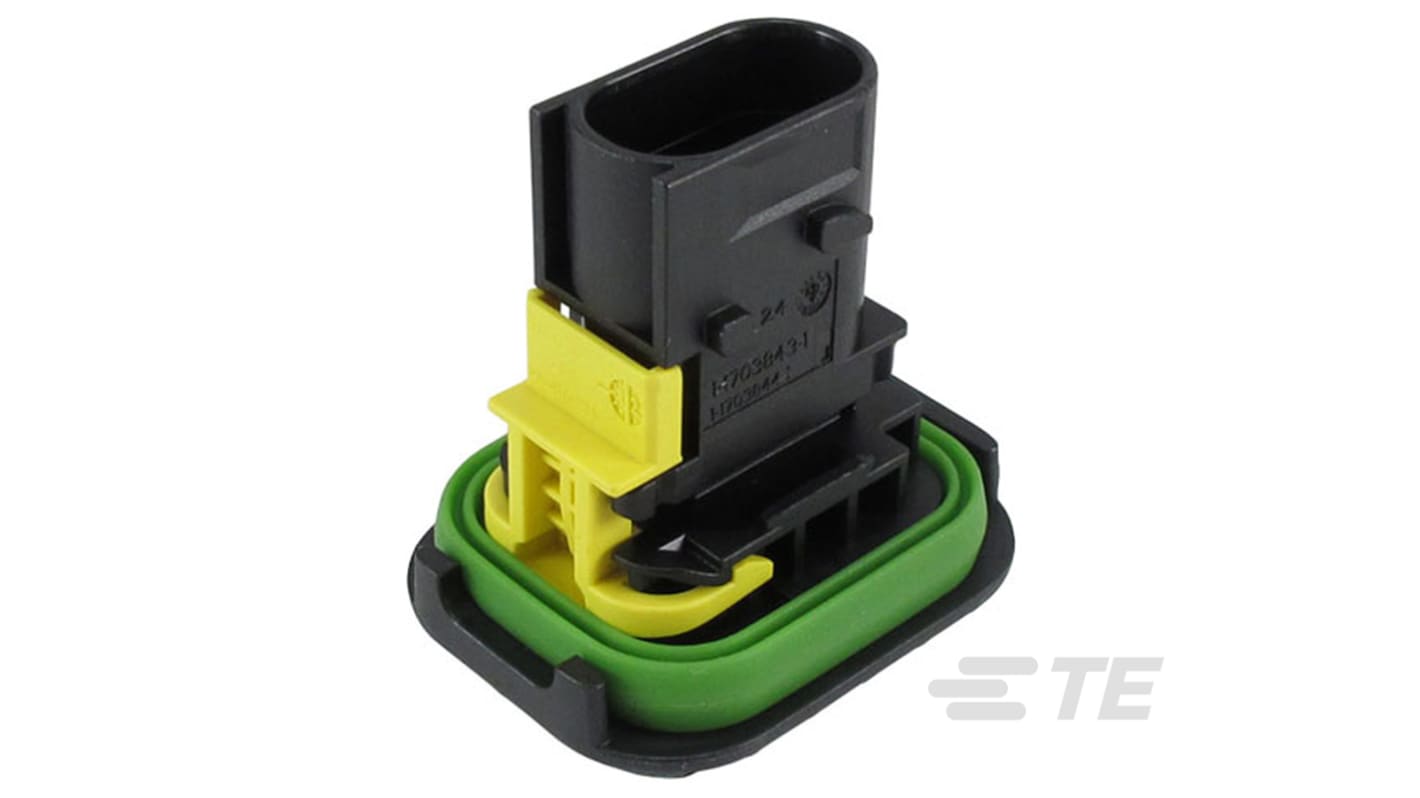 TE Connectivity 3芯汽车连接器母座, 20A, 法兰安装, IP67, IP6K9K, 黑色, HDSCS系列