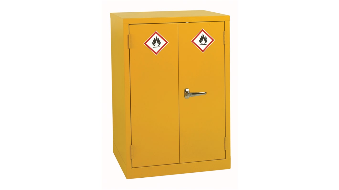 RS PRO Yellow Steel Lockable 2 Door Hazardous Substance Cabinet, 900mm x 600mm x 500mm