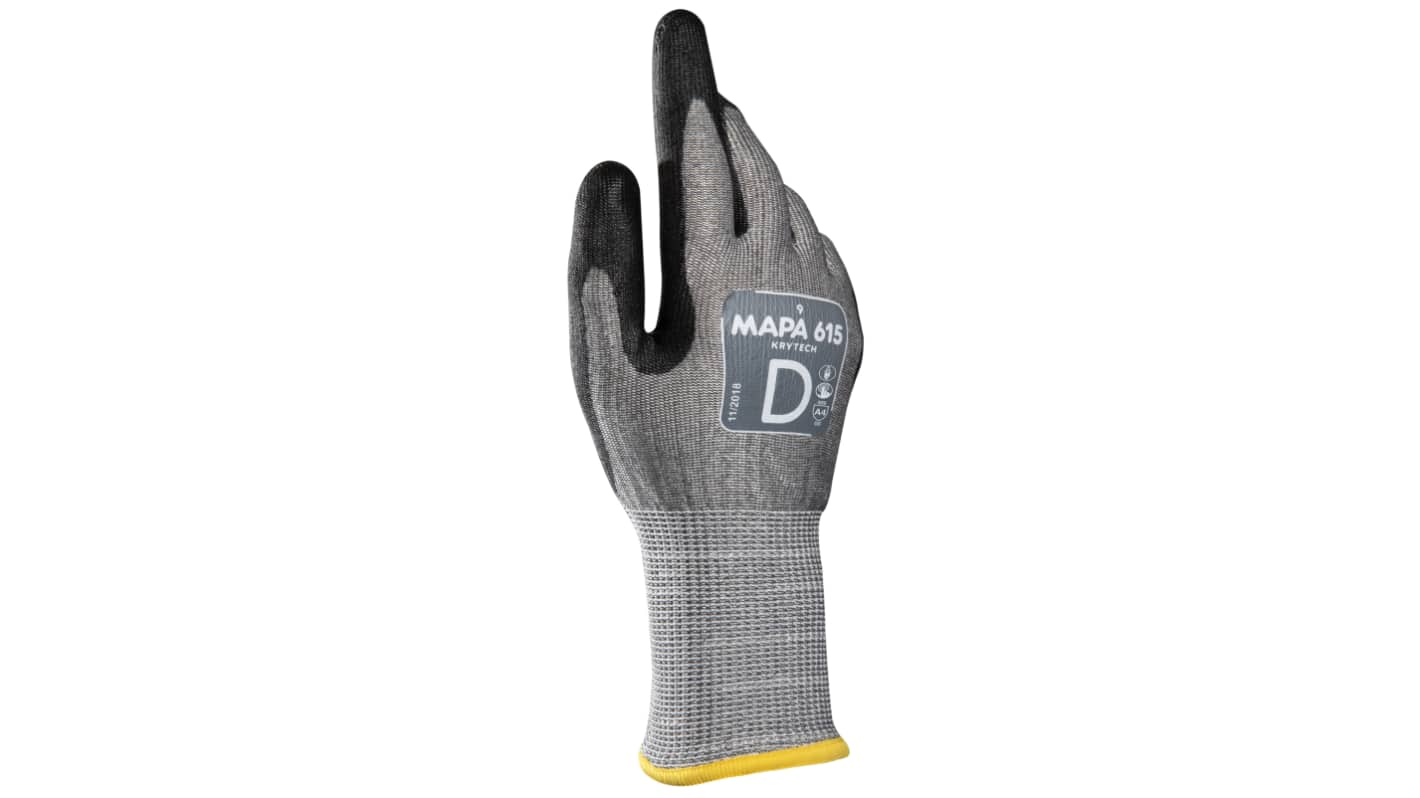 Mapa KRYTECH 615 Grey HPPE Cut Resistant Work Gloves, Size 6, Polyurethane Coating