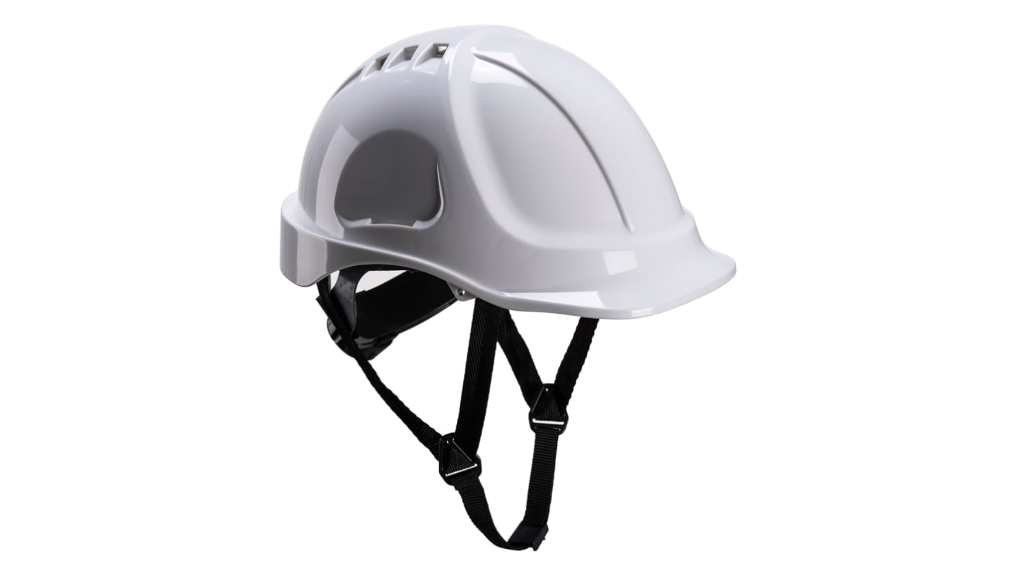 RS PRO White Safety Helmet with Chin Strap, Adjustable, Ventilated