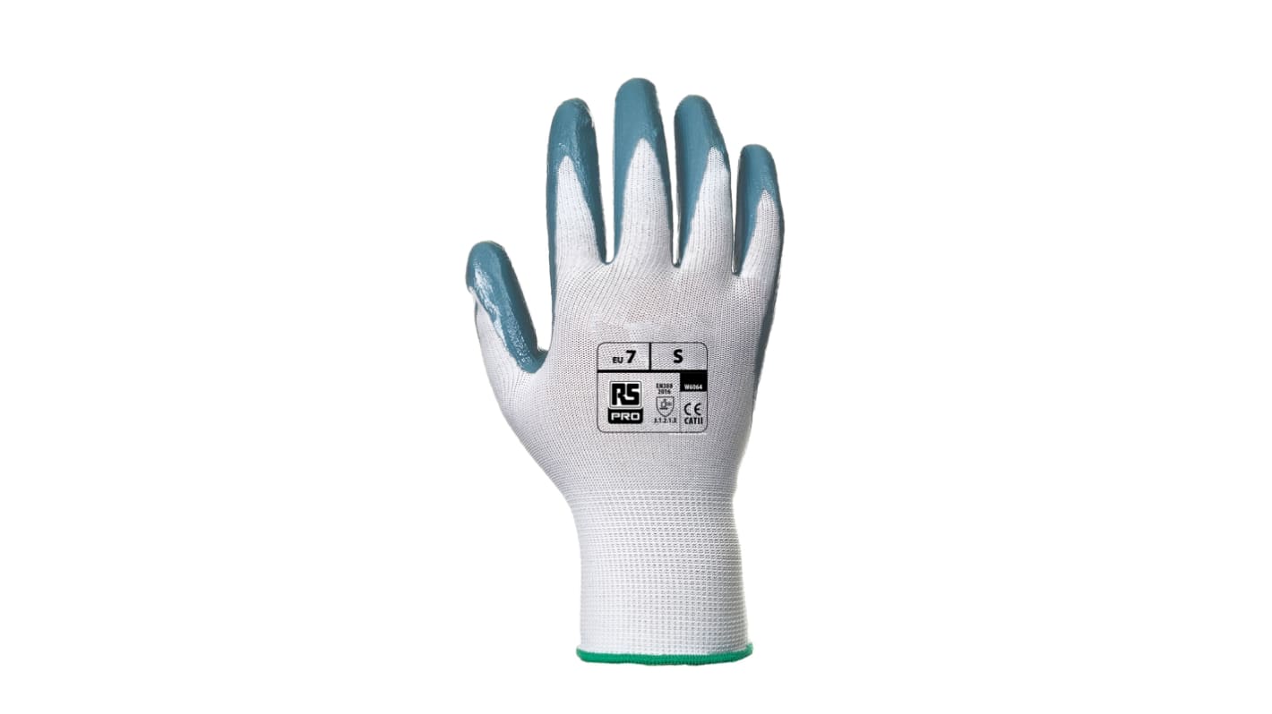 RS PRO White Abrasion Resistant, Tear Resistant Work Gloves, Size 11, Nitrile Coating