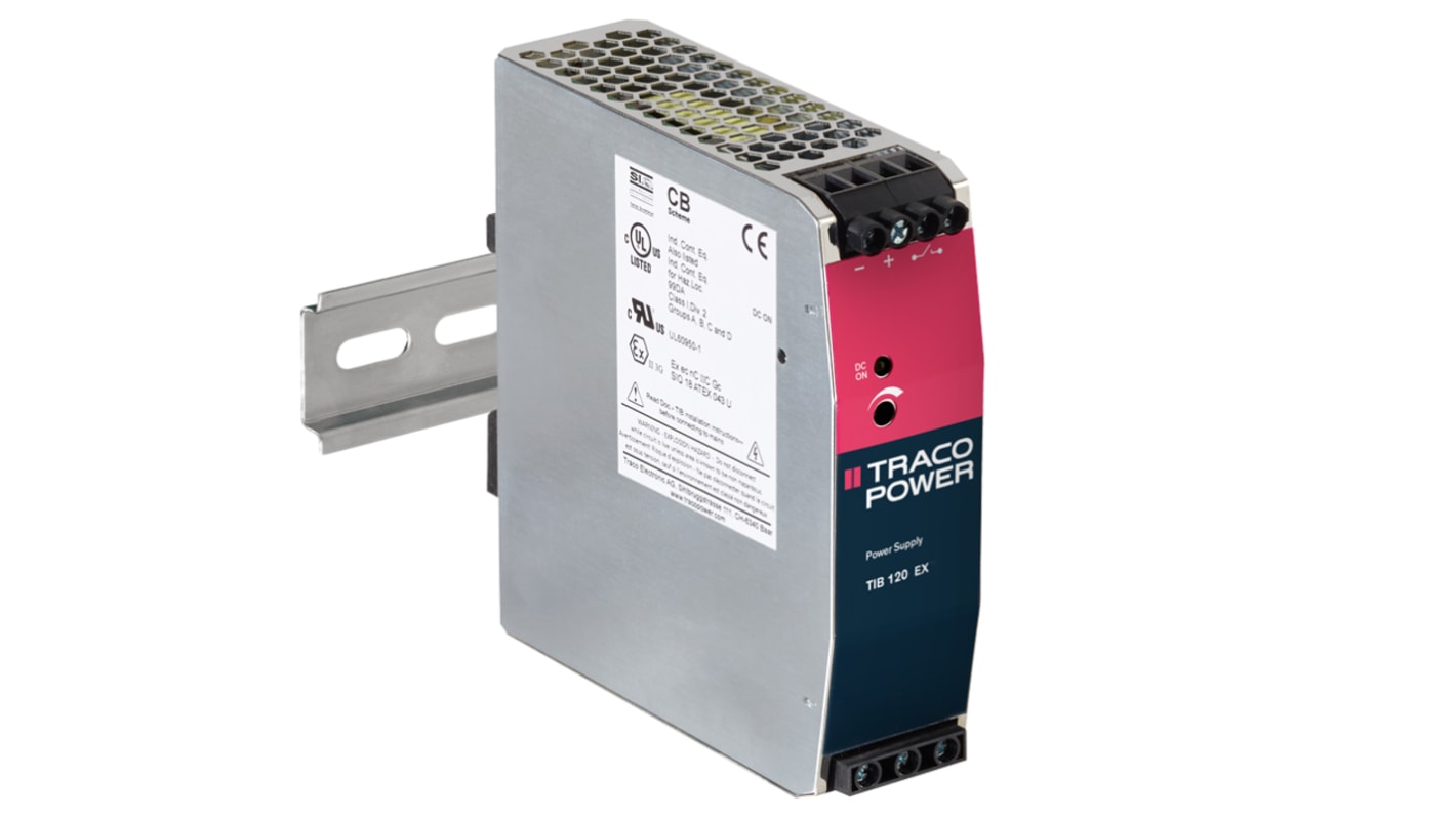 TRACOPOWER DIN-sín tápellátás, 1 kimenet, 48V dc, 2.5A, BE: 85 → 264V ac, 120W