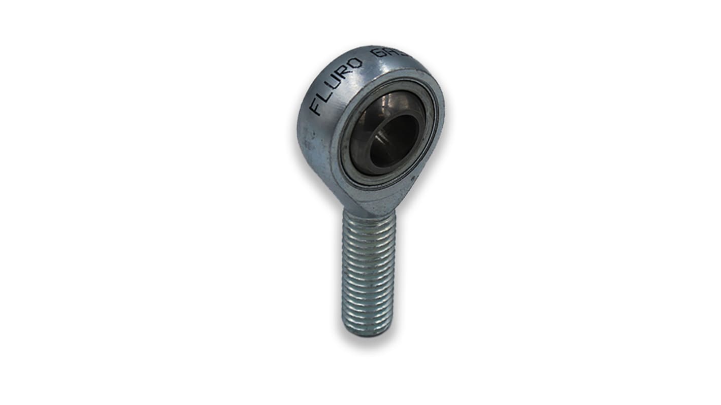 Fluro M6 x 1 Male Galvanized Steel Rod End, 6mm Bore, 46mm Long, Metric Thread Standard, Male Connection Gender