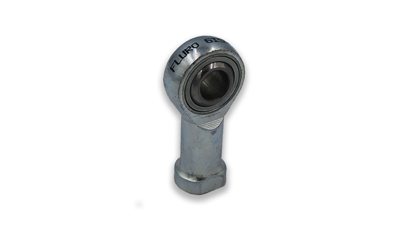 Fluro M16 x 1.5 Female Galvanized Steel Rod End, 16mm Bore, 85mm Long, Metric Thread Standard, Female Connection Gender