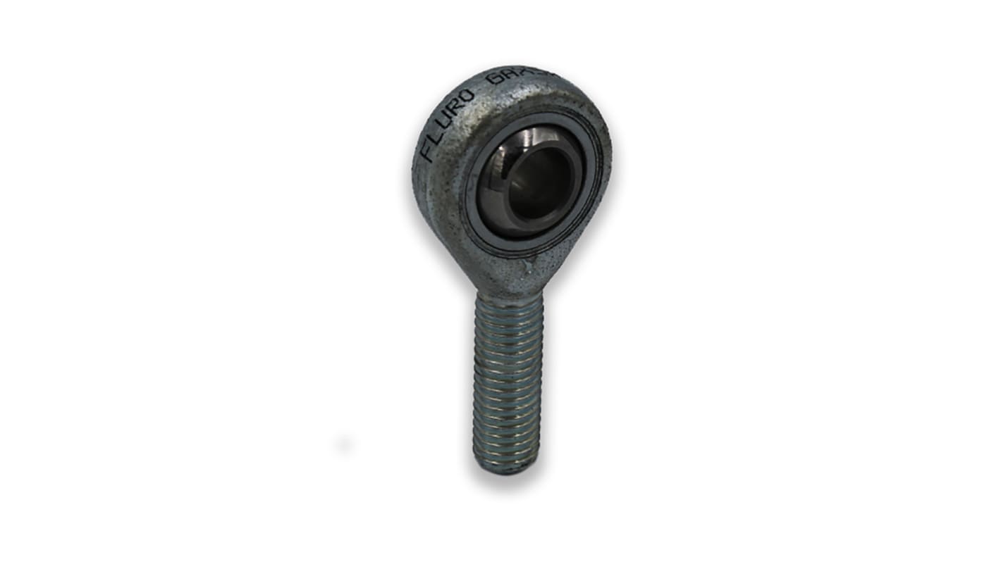 Fluro M12 x 1.75 Male Galvanized Steel Rod End, 12mm Bore, 70mm Long, Metric Thread Standard, Male Connection Gender