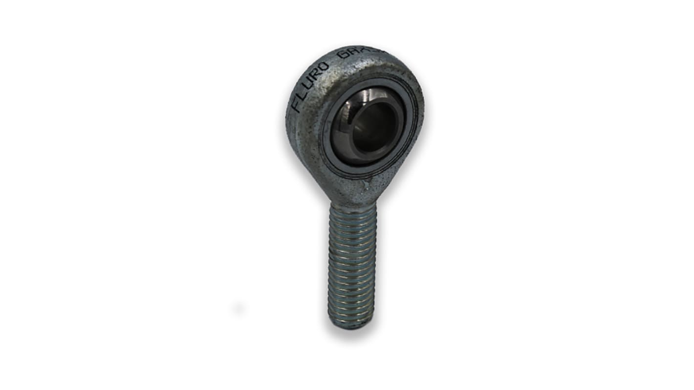 Fluro M12 x 1.5 Male Galvanized Steel Rod End, 12mm Bore, 70mm Long, Metric Thread Standard, Male Connection Gender