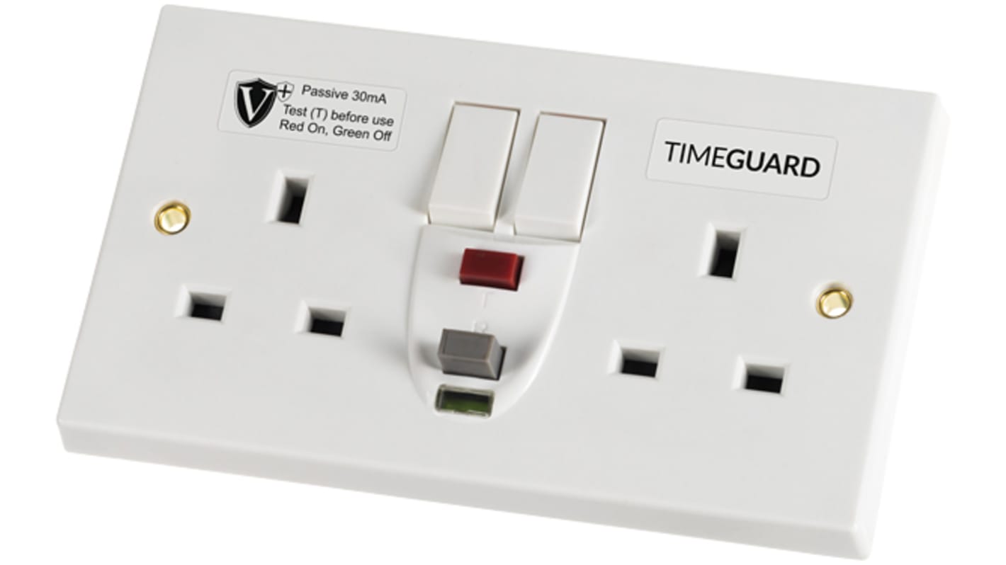 Conector hembra RCD Timeguard, 230 V ac, 30A con interruptor, Plástico de color Blanco