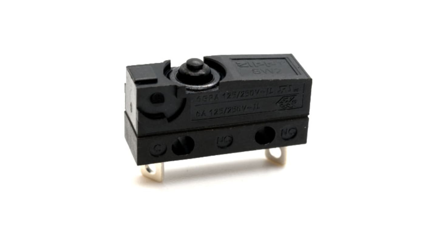 Zippy Mikroschalter Snap-Betätiger Lötanschluss, 6 A, SPSTNC IP 67 203 gf -40°C - +125°C