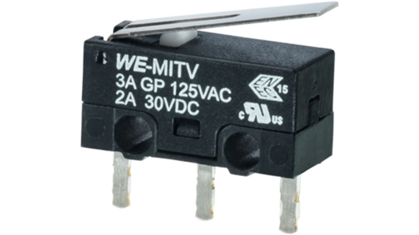 Wurth Elektronik Lever Micro Switch, Through Hole Terminal, 3 A, SP-CO