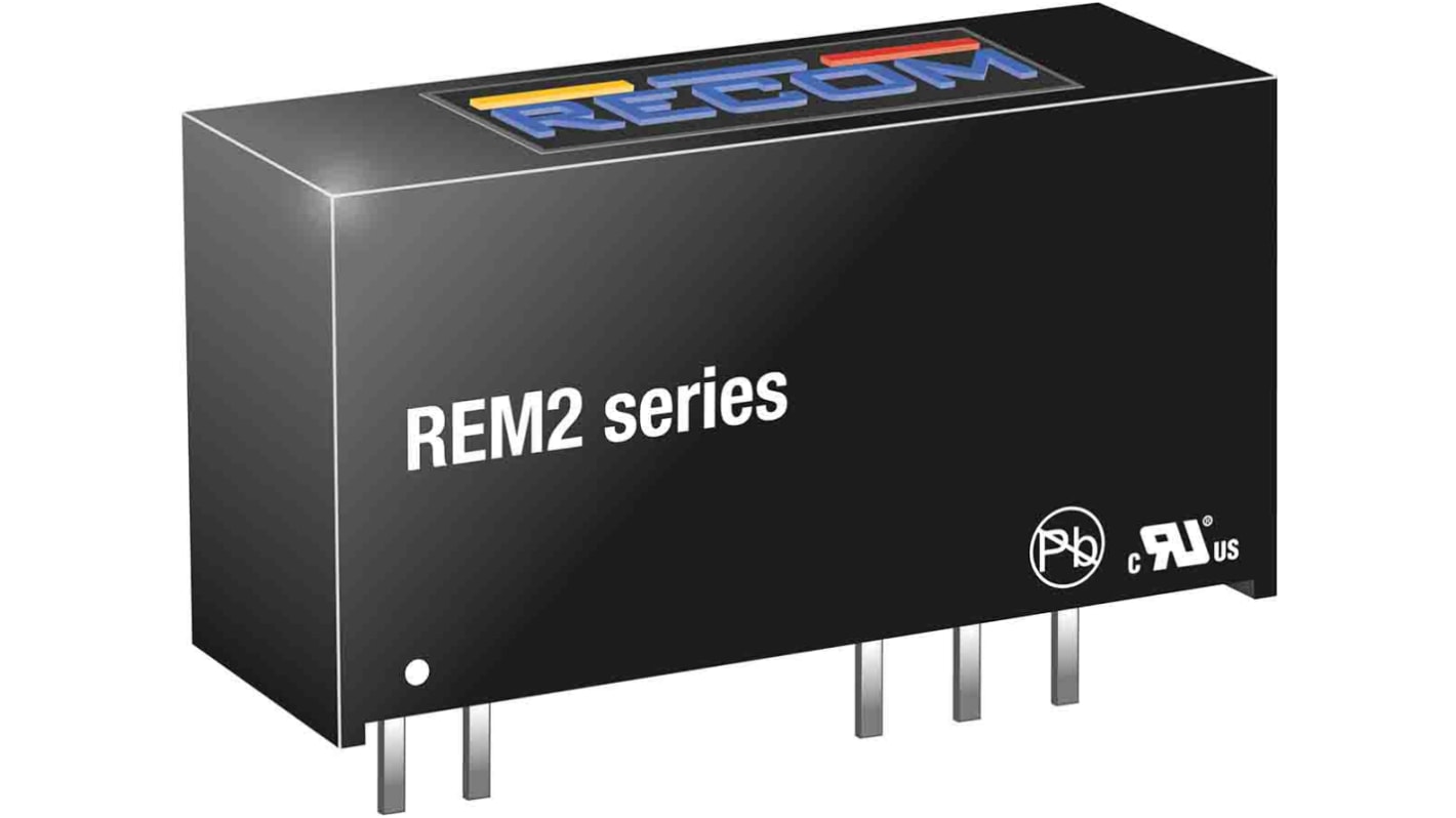 Recom REM2 DC-DC Converter, ±5V dc/ ±200mA Output, 4.5 → 5.5 V dc Input, 2W, Through Hole, +95°C Max Temp -40°C