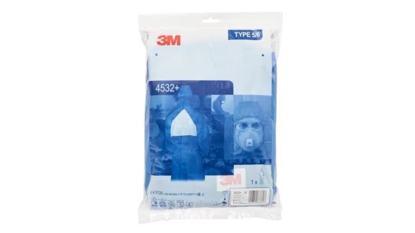 3M 4532 Einweg-Overalls XL Blau, 179 → 187cm L. mit Kapuze Unisex, SMS-Stoff