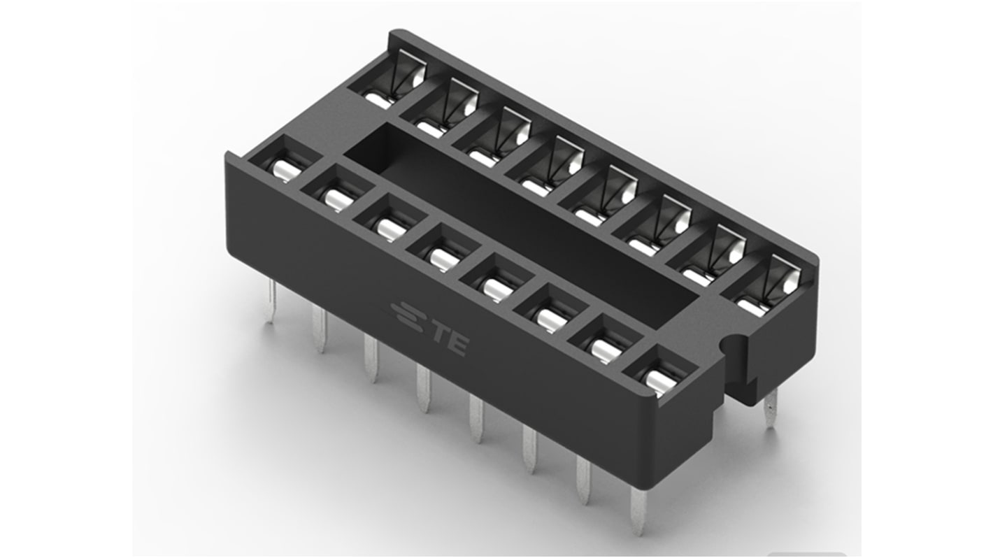 Zoccolo DIL TE Connectivity a 16 vie, passo 2.54mm, spaziatura file 7.62mm, Montaggio con foro passante, tipo Scala