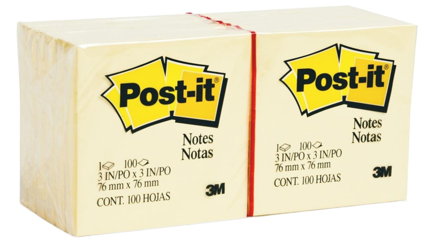 Post-It Yellow Sticky Note, 100 Notes per Pad, 76mm x 76mm