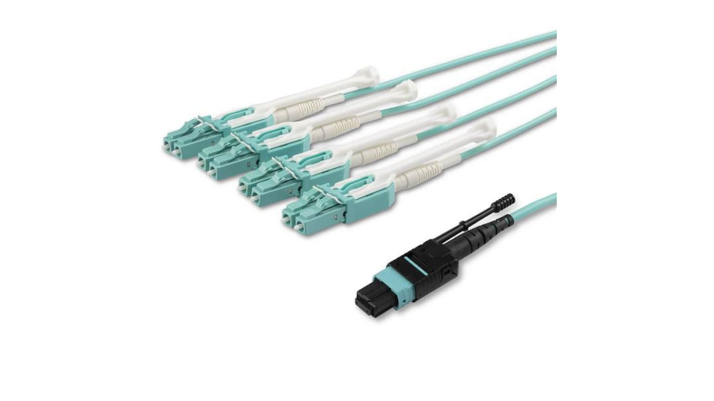 StarTech.com MPO to LC Multi Mode OM3 Fibre Optic Cable, 50/125μm, Aqua, 5m