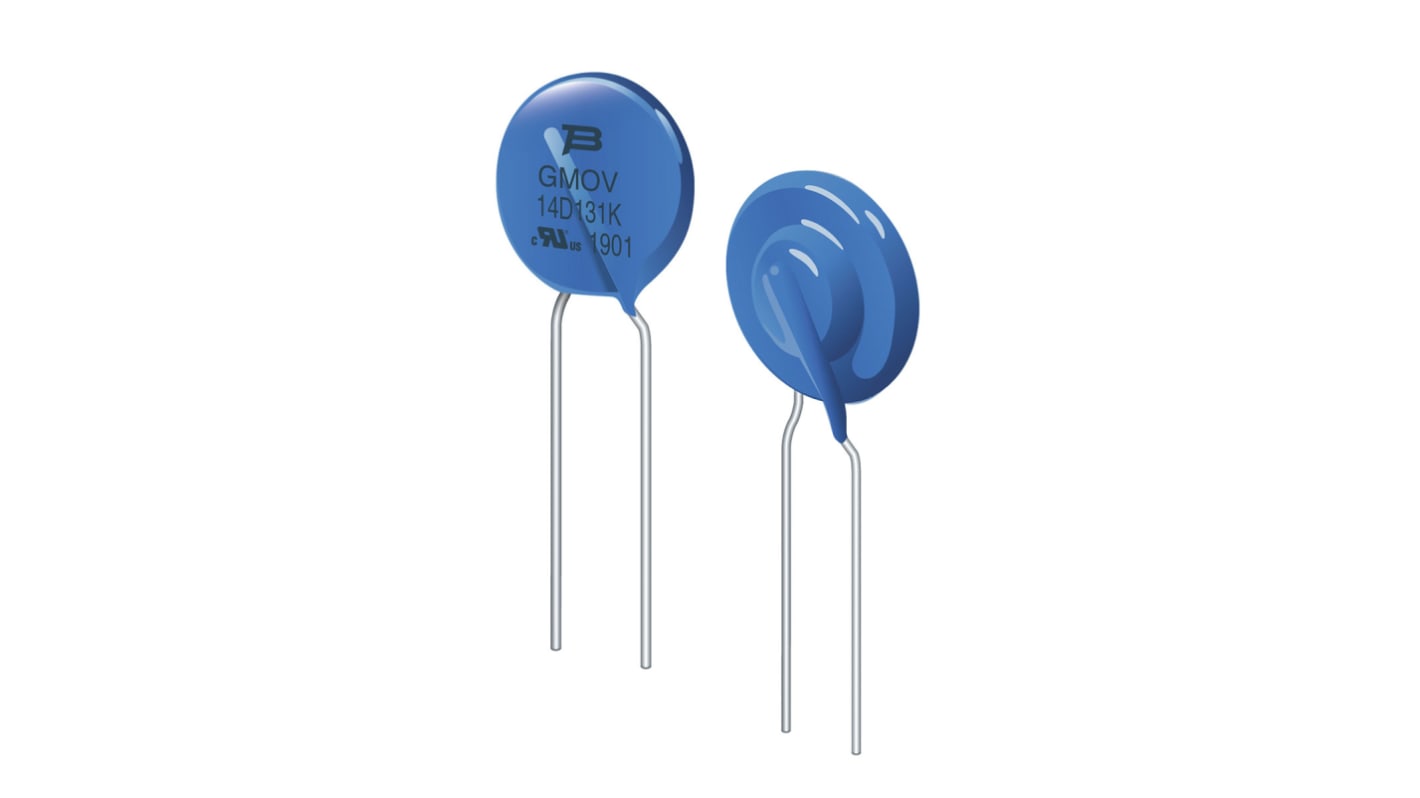 Varistor Bourns GMOV, tensión de ruptura 230 Vrms, 300 V dc, 6000A, 130J, 4pF, dim. 16.5 Dia. x 8mm, paso 7.5mm