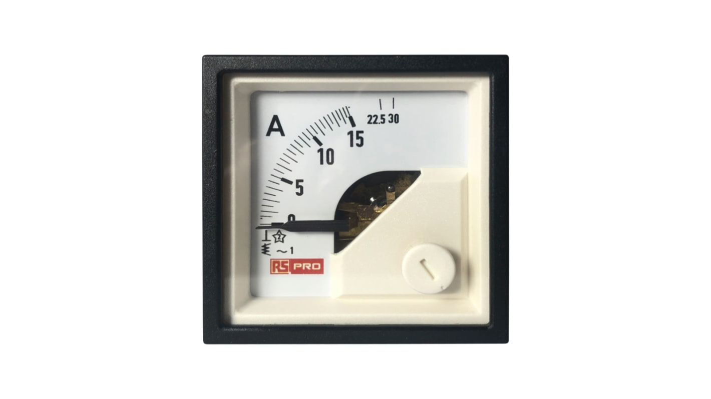 RS PRO Analogue Panel Ammeter 30 (Input)A AC, 45mm x 45mm, 1 % Moving Iron