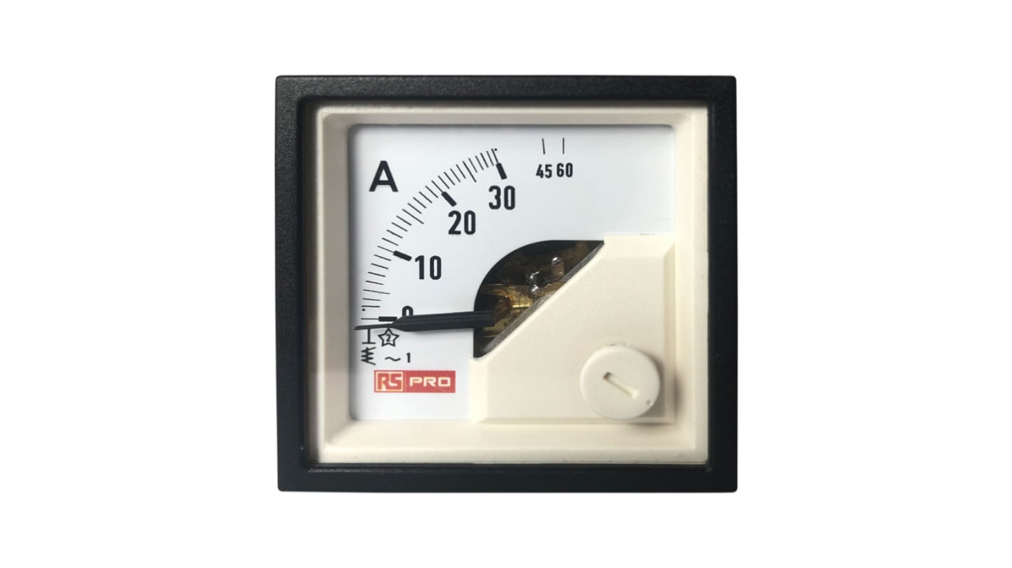 RS PRO Analogue Panel Ammeter 60 (Input)A AC, 45mm x 45mm, 1 % Moving Iron