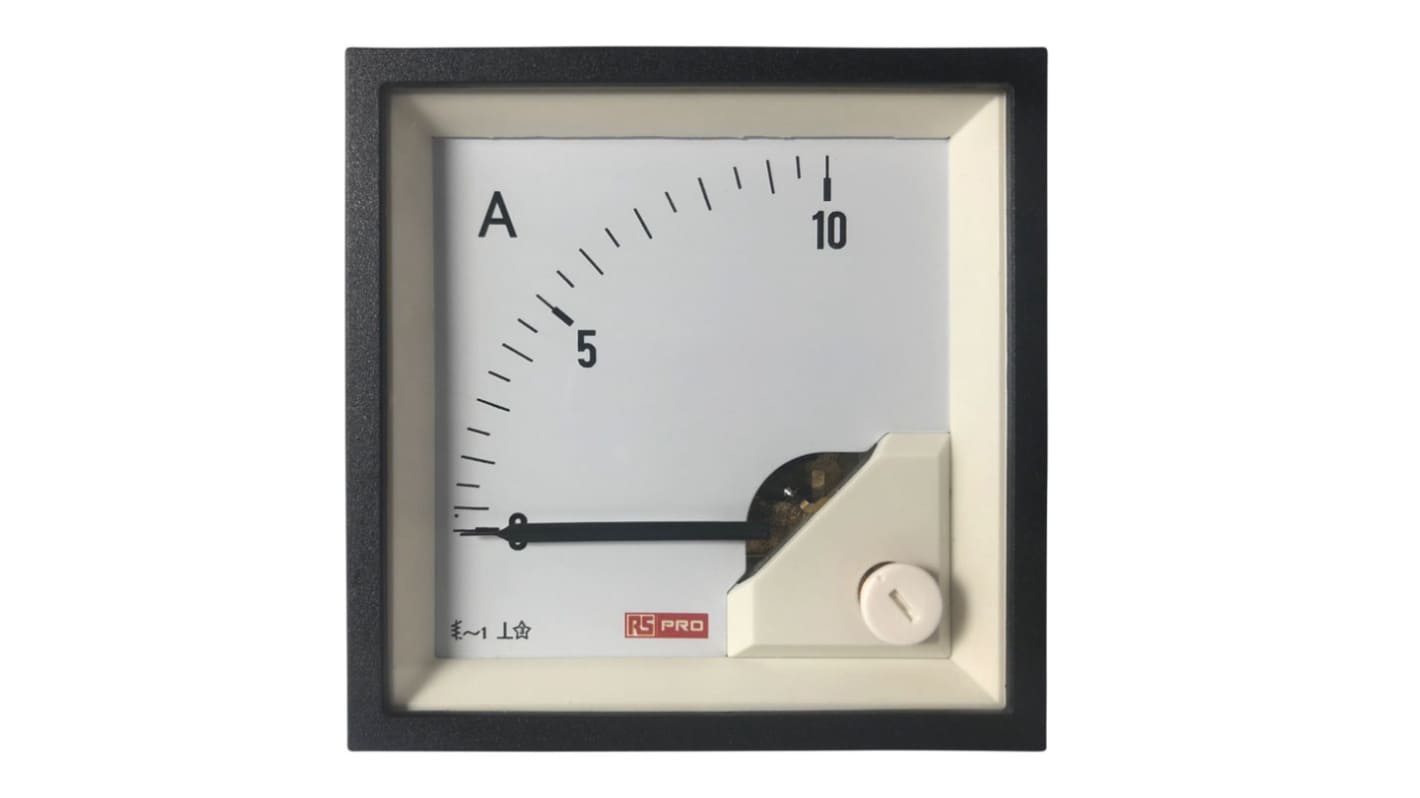 Amperímetro analógico de panel AC RS PRO, valor máx. 10 (Input)A, 1 %, dim. 68mm x 68mm