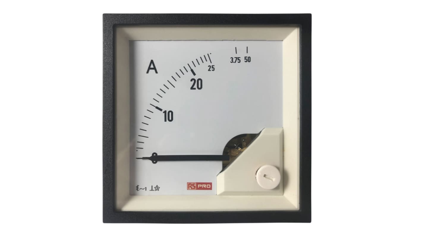 RS PRO Analogue Panel Ammeter 50 (Input)A AC, 68mm x 68mm, 1 % Moving Iron
