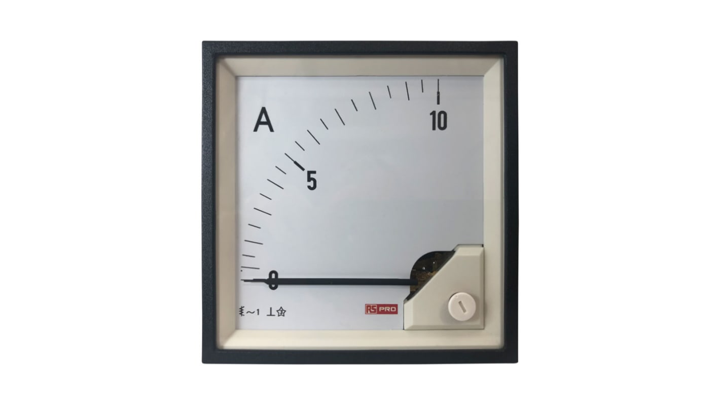 RS PRO Analogue Panel Ammeter 10 (Input)A AC, 92mm x 92mm, 1 % Moving Iron