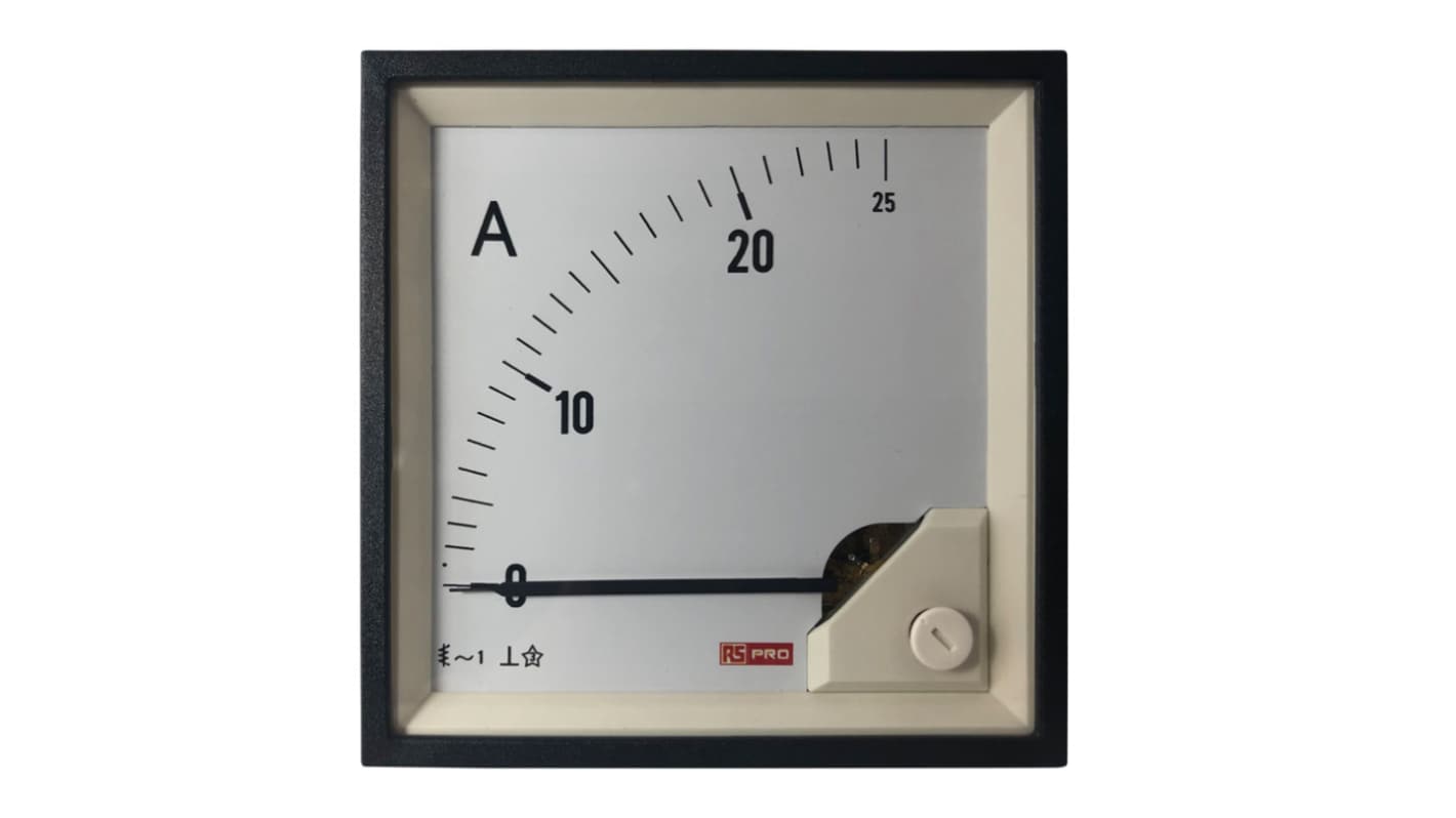 RS PRO Analogue Panel Ammeter 25 (Input)A AC, 92mm x 92mm, 1 % Moving Iron