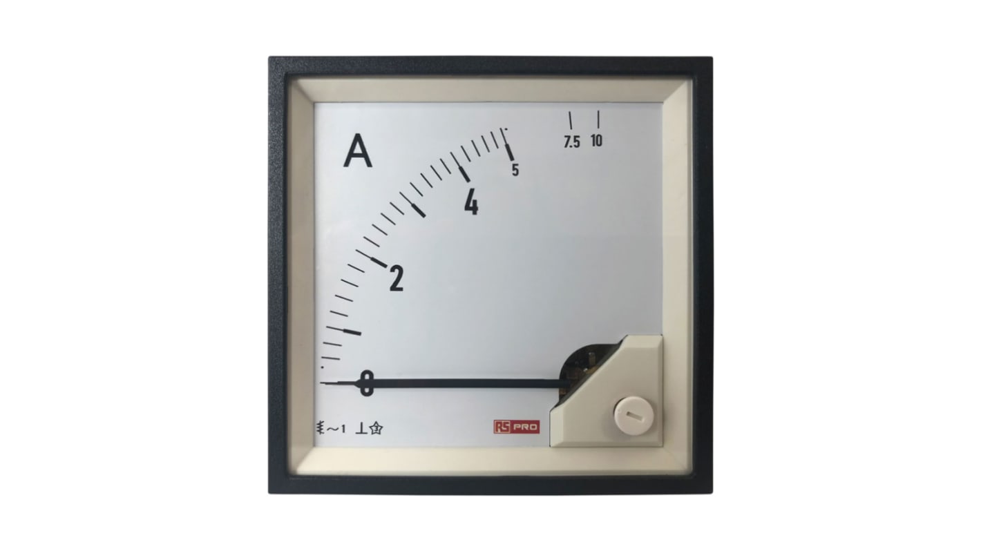 RS PRO Analogue Panel Ammeter 10 (Input, Scale)A AC, 92mm x 92mm, 1 % Moving Iron