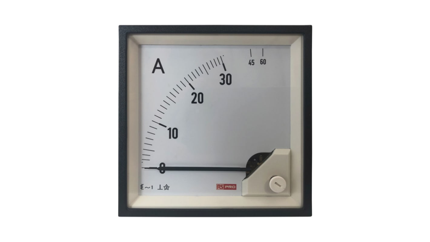 RS PRO Analogue Panel Ammeter 60 (Input)A AC, 92mm x 92mm, 1 % Moving Iron