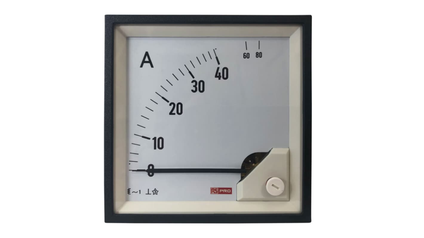 RS PRO Analogue Panel Ammeter 80 (Input)A AC, 92mm x 92mm, 1 % Moving Iron