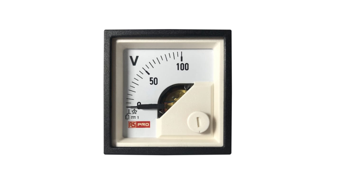 RS PRO Amperemeter DC Drehspule, 45mm x 45mm T. 54 (<30 A) mm, 72 (30 → 60 A) mm / 1 %