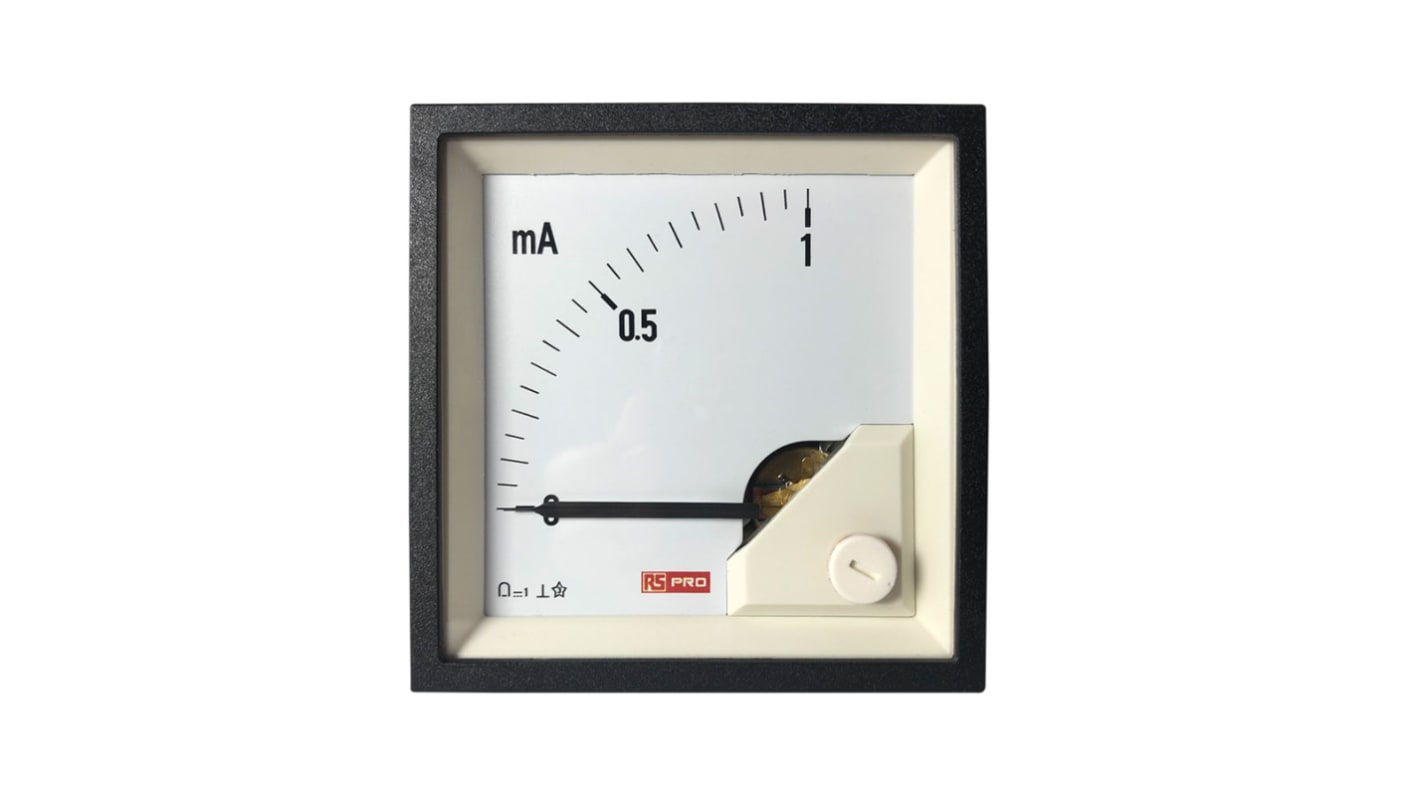 RS PRO Analogue Panel Ammeter 1 (Input)mA DC, 68mm x 68mm, 1 % Moving Coil