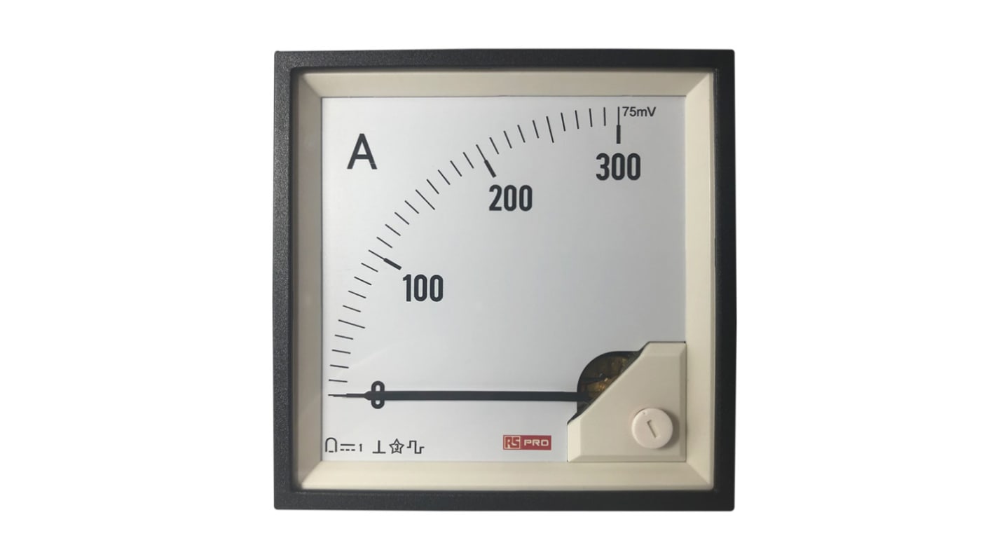 RS PRO Analogue Panel Ammeter 0/300A For Shunt 75mV DC, 92mm x 92mm, 1 % Moving Coil